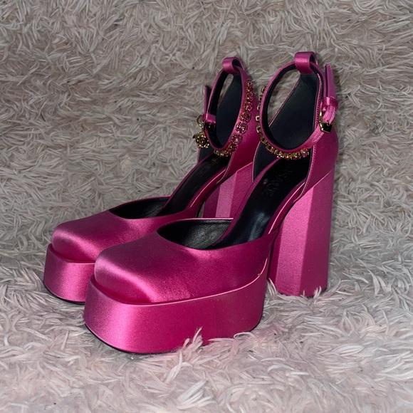 Versace pink satin platform pumps SZ 37 - Picture 4 of 15